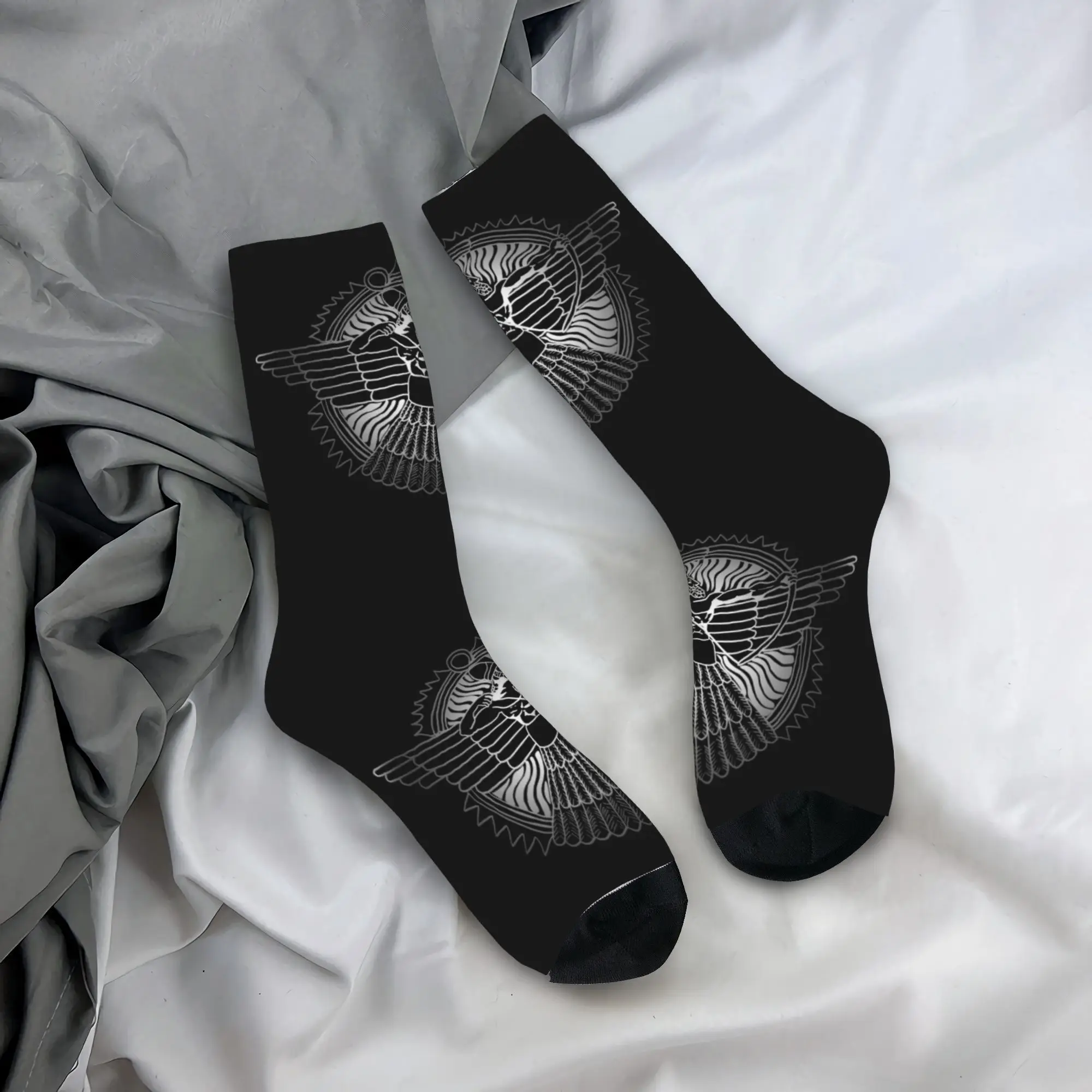 Calcetines personalizados de Dios asirio de Siria Ashur en negro para hombre, calcetines Unisex novedosos con estampado 3D de bandera antigua