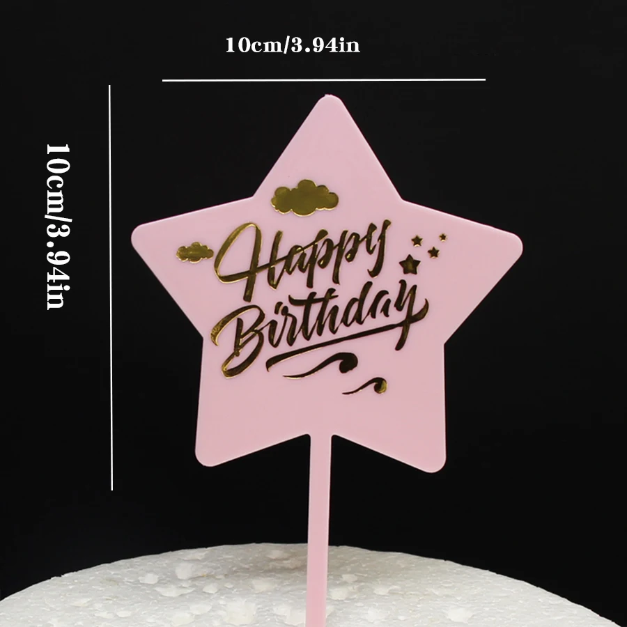 5ps Plastic Pentagram Birthday Cake Decoration Black White Pink Blue Transparent Stars HB Goddess Birthday Baking Decoration