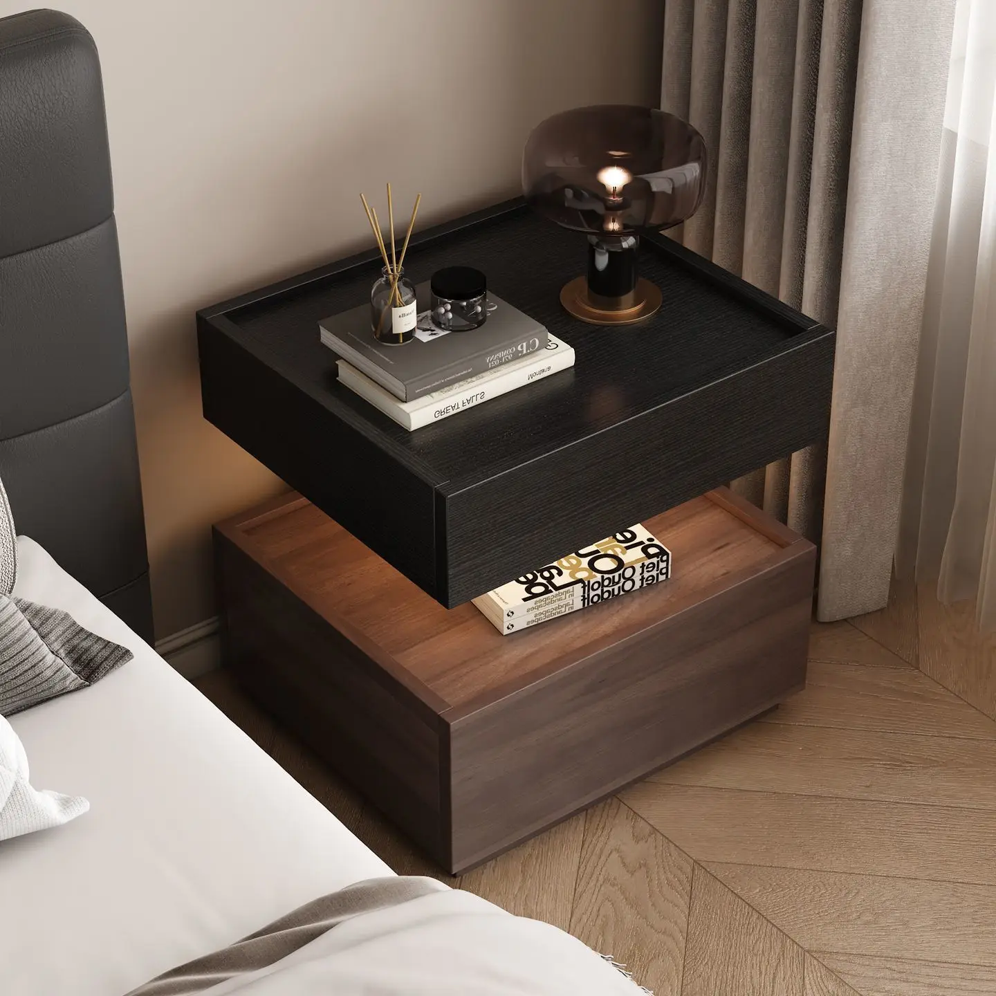 

#Floating Bedside Cabinet In Italian Minimalist Style With Integrated Lighting Premium Hotel Apartment Use