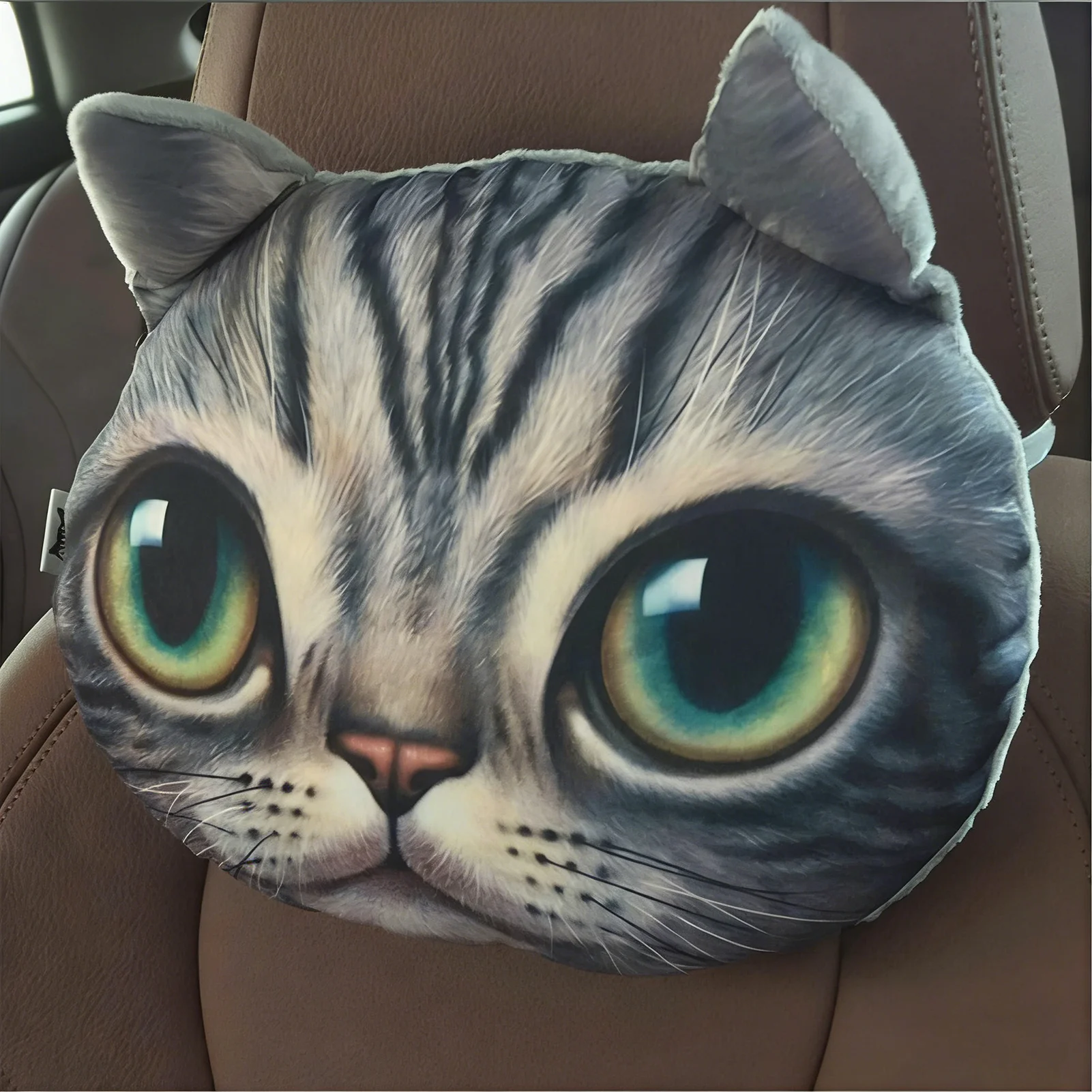 Cat-shaped car headrest and neck support pillow, activated charcoal deodorizing and dehumidifying cat face neck pad/neck buckle