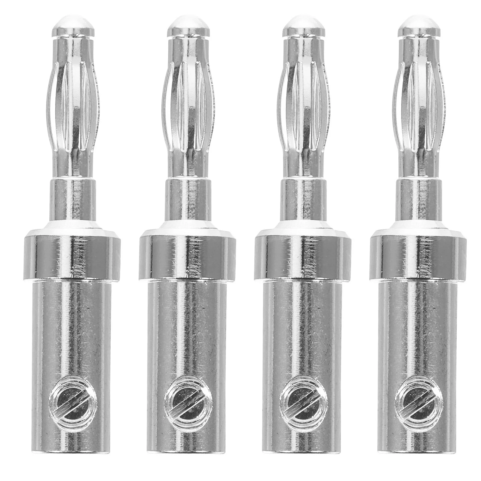 

4pcs Silver Plated Banana Plug Speaker Cable Head BA1416 Connector 4mm Audio Video Copper Receiver Plugs Sound System Amplifier