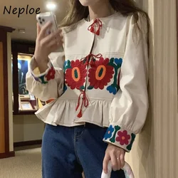 Neploe Korean 2024 Spring Summer Clothing Ethnic Style Print Tassel Long Sleeve Jacket Vintage Sweet Flower Printed Coats