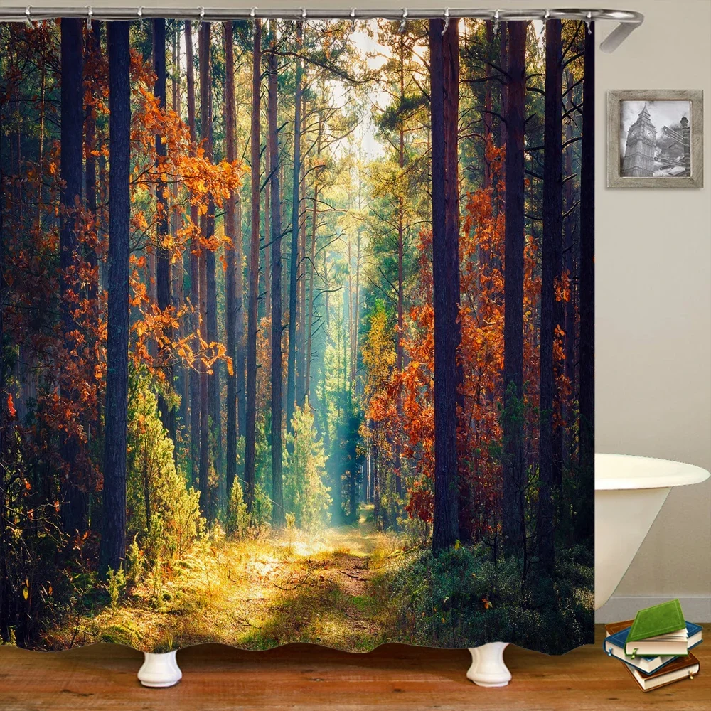 3D Shower Curtain Nature Forest waterfall landscape Bathroom Curtains Waterproof Fabric With Hooks Home Decoration Bath Curtain