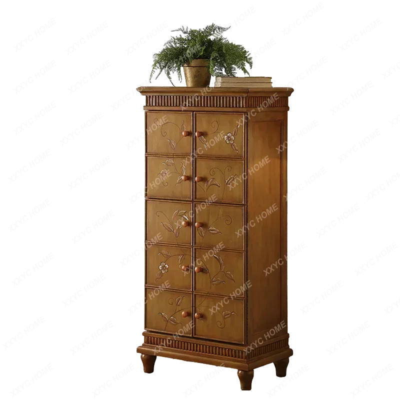 

American Country Retro Solid Wood Painted Antique Locker Corner Balcony High Cabinet Shoe Cabinet