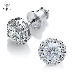 0.3-1CT D Color Moissanite Halo Earrings 925 Sterling Silver Stud Earrings for Women GRA Round Cut Lab Diamond Wedding Jewelry