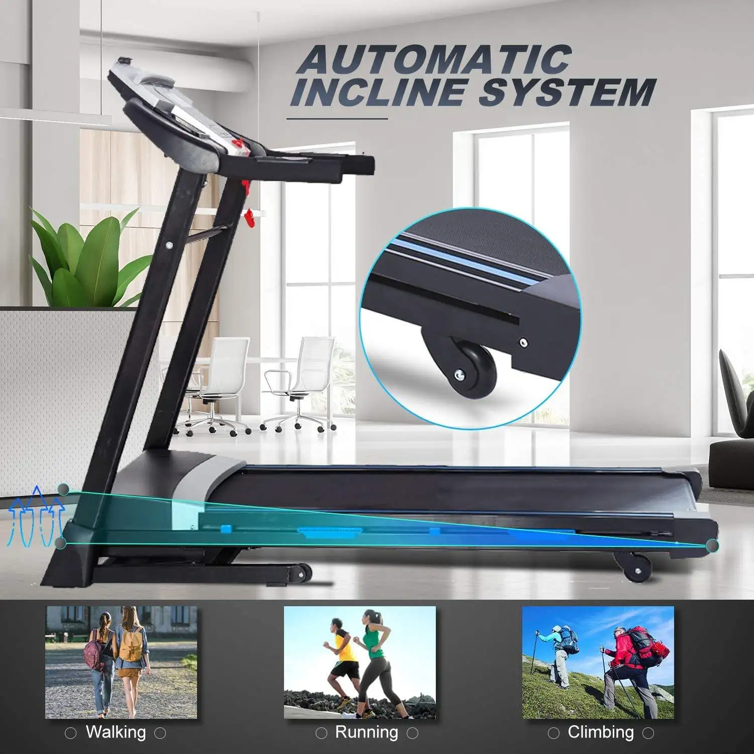 جهاز سير كهربائي احترافي قابل للطي منزلي من STLF مع نظام مائلة أوتوماتيكي، اتصال ذكي، معدات اللياقة البدنية