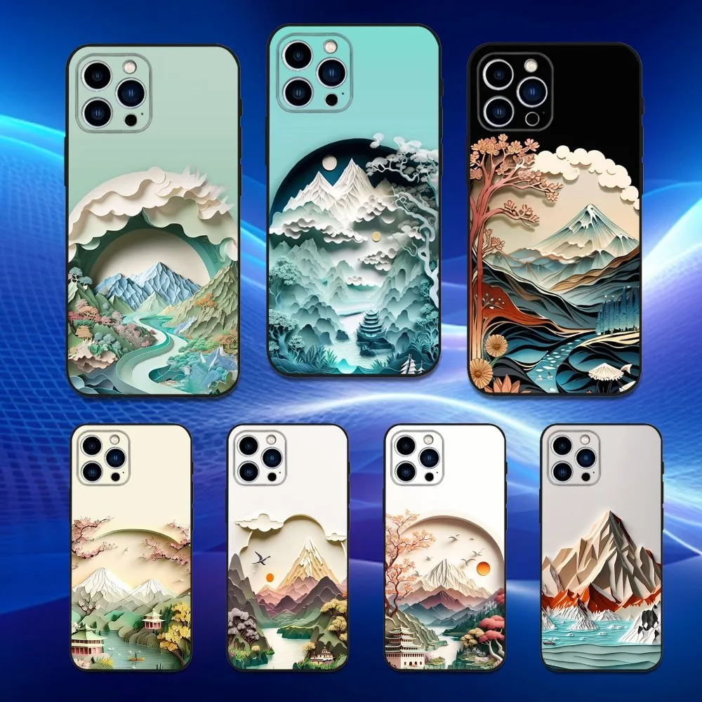 

Landscape Art Phone Case For iPhone 16,15,14,13,12,11 Plus,Pro Max,XS,X,XR,SE,Mini,8,7,Soft Silicone Black Cover