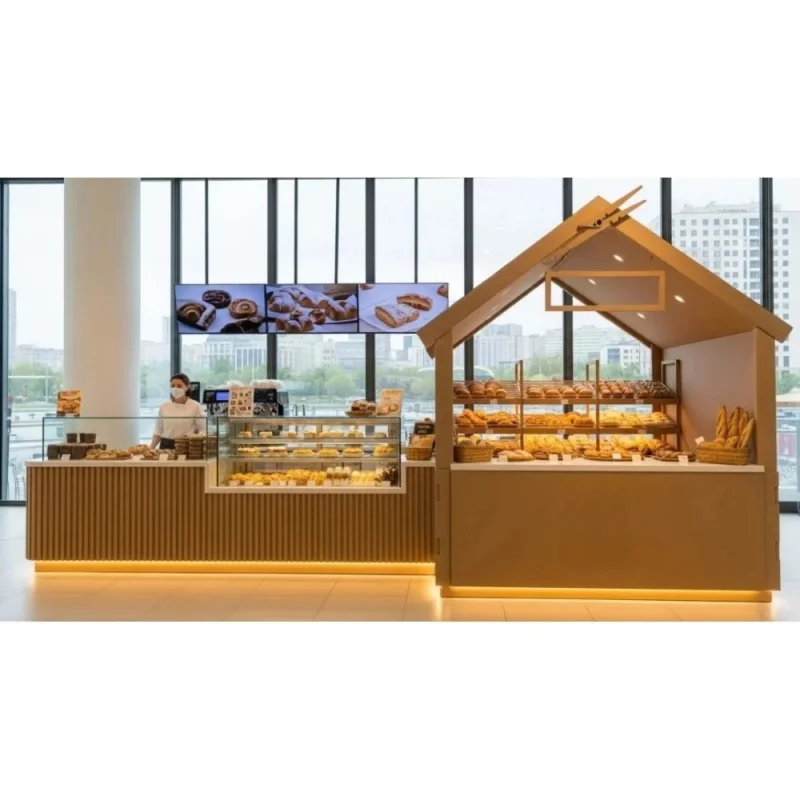 custom.ONI Shopfitting Bakery Kiosk Retail Display Modern Interior Decoration Design Bread Small Cafe Kiosk Stand Mall Food Cabi