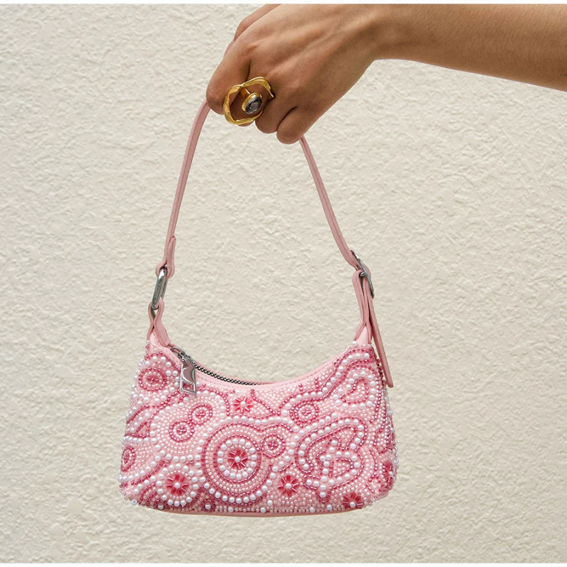 Luxuriöse Perlenverzierte Handgefertigte Stofftasche mit Blumenmuster, Vintage-Handtasche, Elegante Leichte Abendtasche für Damen – Detail 1