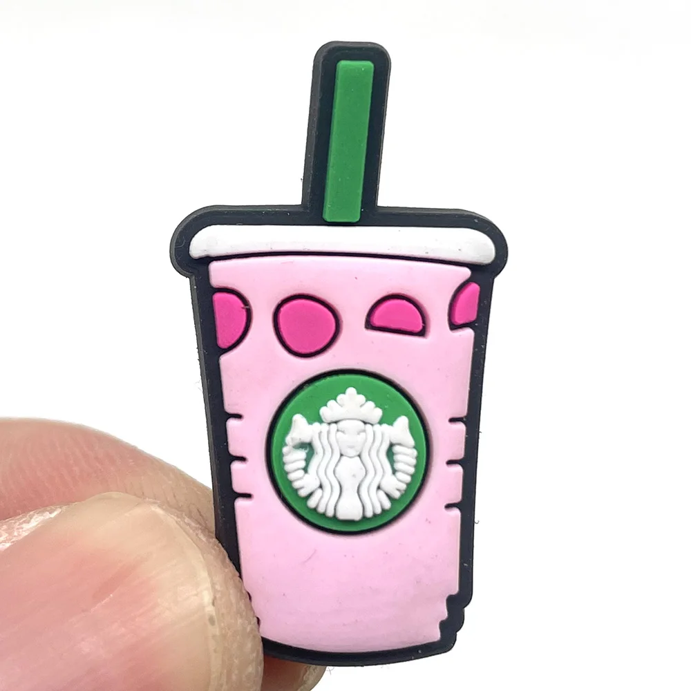 Hot 1pcs Cartoon Bubble Tea Coffee DIY Shoe Charms Garden Accessories Buckle Fit Clogs Sandals Decorate Kids Girl Birthday Gifts