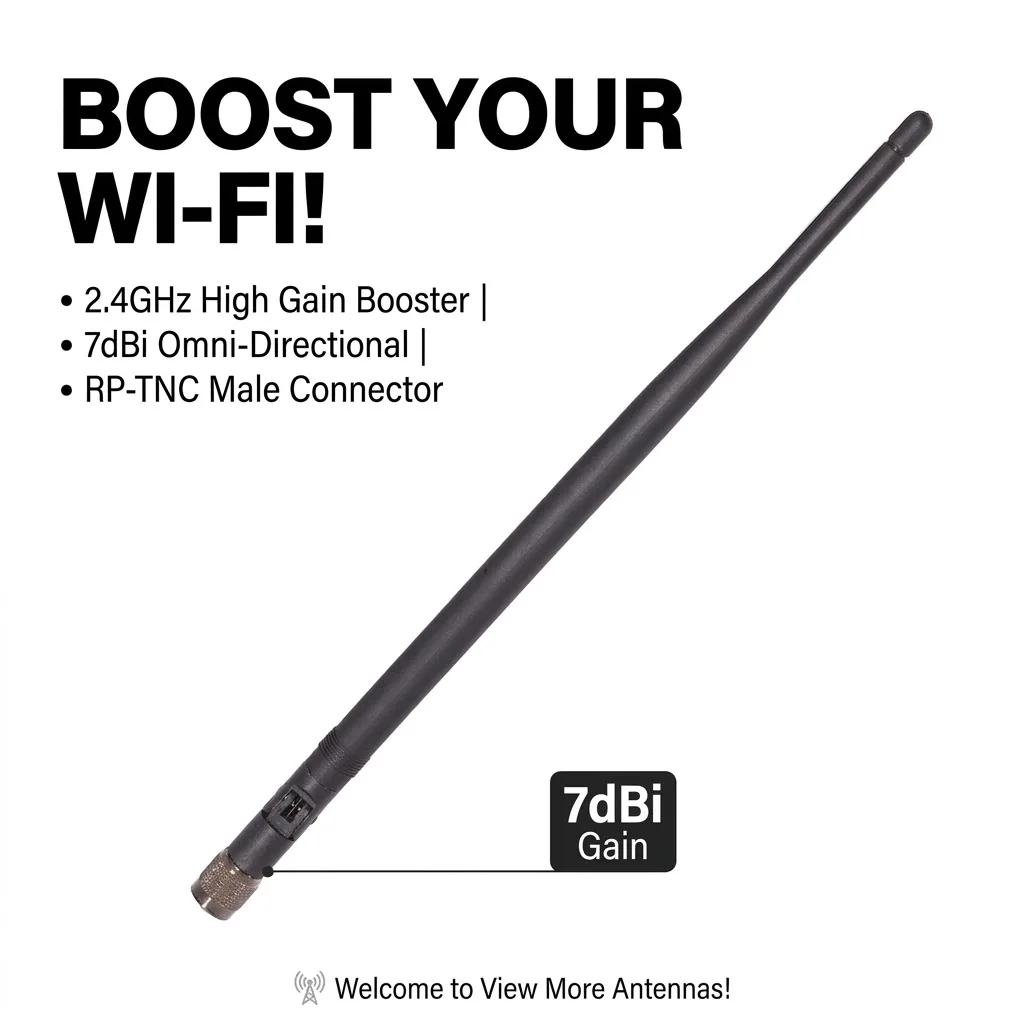

Superbat 2.4GHz 7dbi Tilt Swivel Omni Directional WIFI Antenna RP-TNC Male Connector for Wireless Router/WLAN PCI Card Rubber