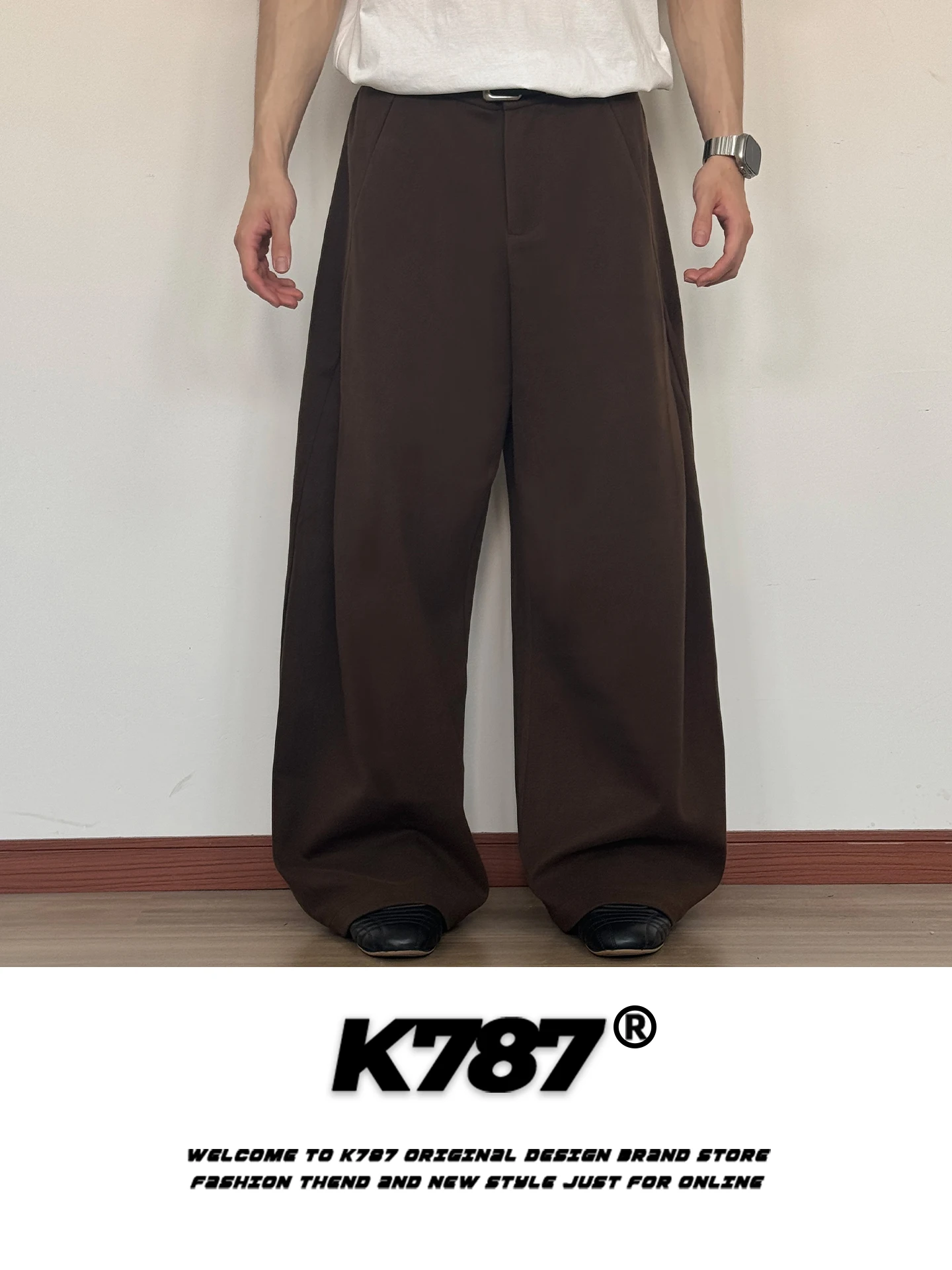 

K787 American Retro Straight Leg Casual Pants Men's Loose Slimming Casual Commuter Wide Leg Long Trousers Pure Color