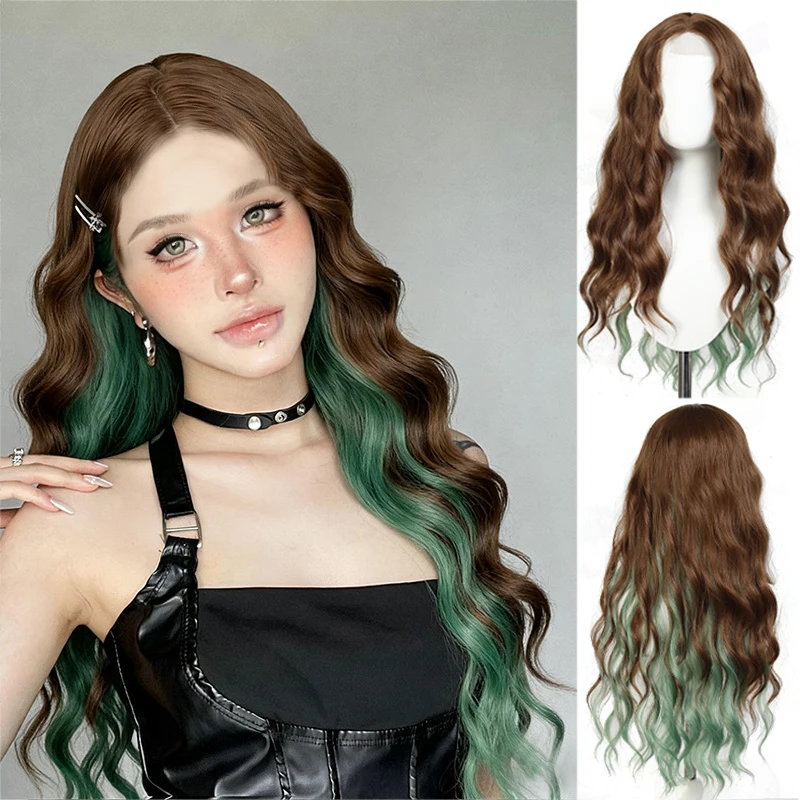 

Ручной работы, небольшой кружевной градиентный длинный вьющийся парик, полный комплект головы, подчеркивает окрашенную воду, волнистый парик, полная голова, se