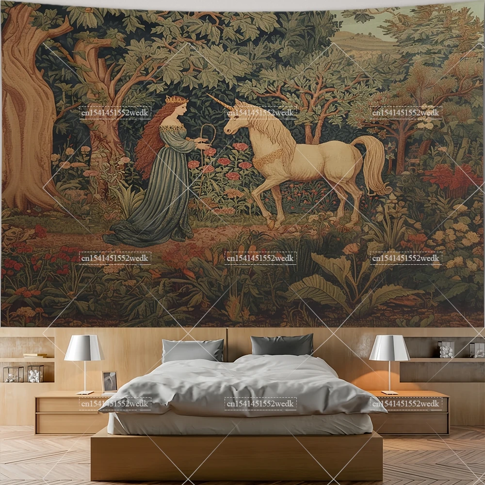 Fantasy Dragon Medieval Tapestry Wall Hanging Landscape Tapestries Aesthetic Room Decoration Posters Retro Background Cloths