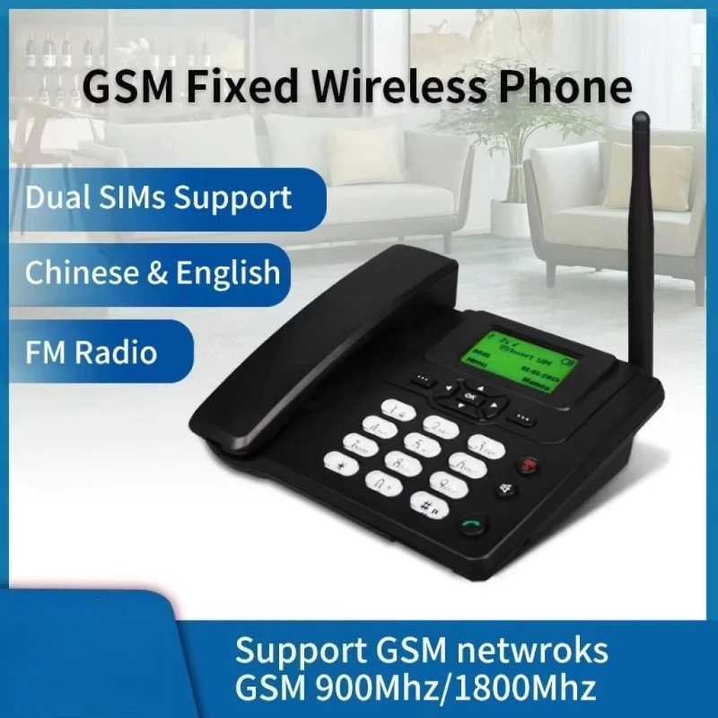 Dual SIM GSM Cordless Desk Phone with Digital Keypad for Home/Office, Wireless Fixed Telephone