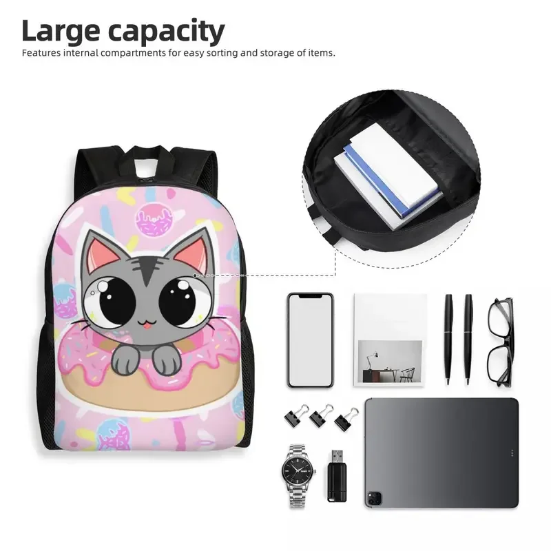 Mochila Criativa Bonito Personalizado Gato para Faculdade, Casual Bookbag para Mulheres e Homens