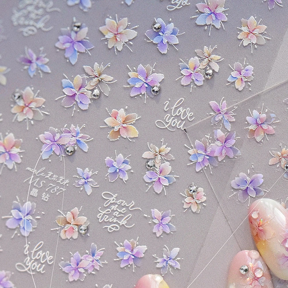 Romántico lirio del valle flor floreciente corona Bowknot estrellas adhesivo de ensueño 5D decoración de uñas pegatinas calcomanía de manicura