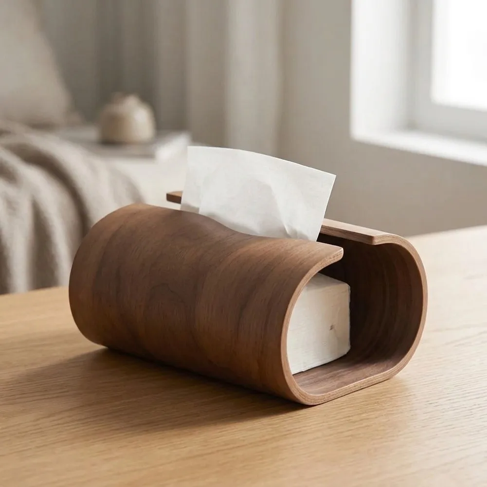 Natural Walnut Wood Paper Box Cover for Dispenser For Home Office Use 16.5 x 13.5 x 8.5 cm Compact Cube Design