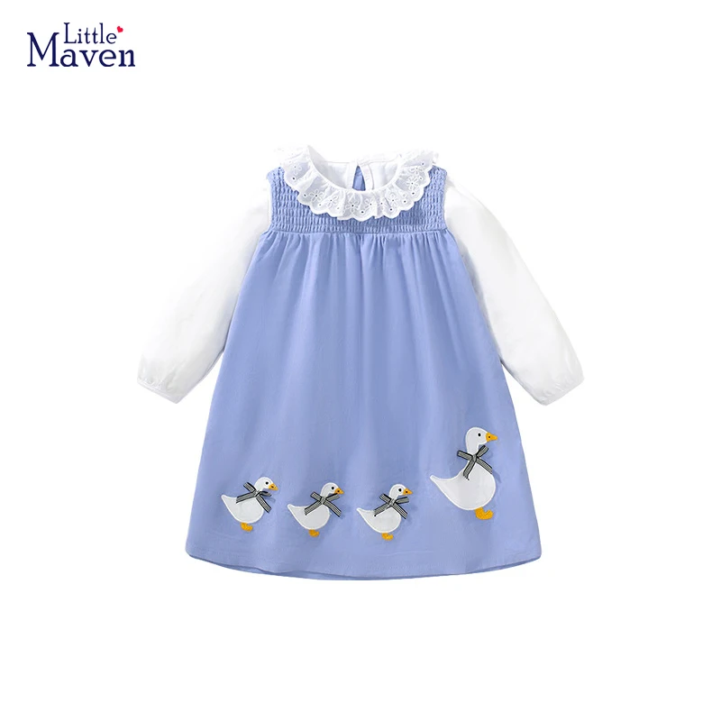 Little maven Kids Clothes Cute Baby Girls Autumn Spring Children\'s Clothing Cartoon Ducks Long Sleeves Casual Cotton Dress