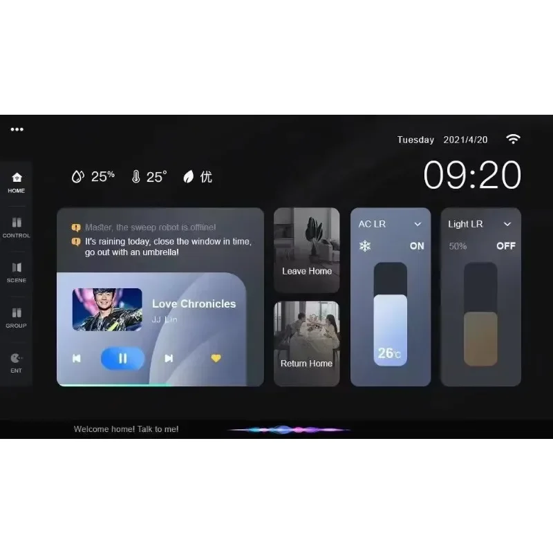 

Многофункциональная 8-дюймовая центральная панель управления Tuya Android с 4-канальными динамиками и фоновой музыкой (без проводных колонок)
