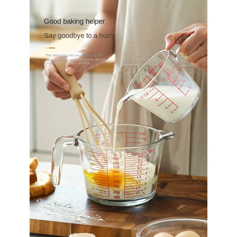 

Glass measuring cup with scale, household food grade high temperature resistant milliliter metering water cup, beaten egg baking