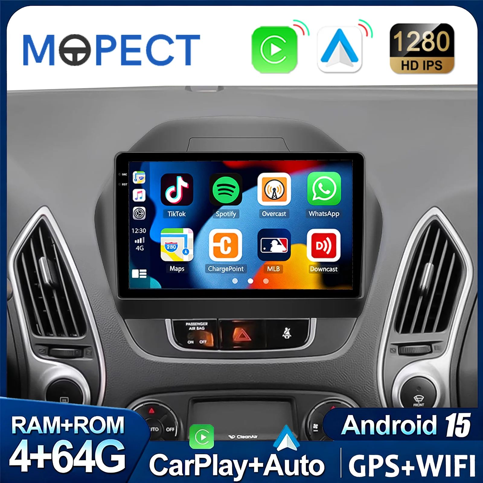MOPECT 4 + 128G Wireless CarPlay Android Auto Autoradio für Hyundai IX35 2010 2011-2015 GPS Stereo WiFi 2Din Multimedia Player