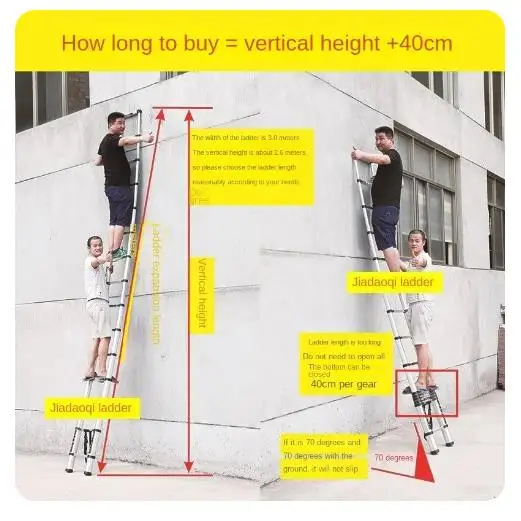 2M 2.6M aluminum alloy ladder portable telescopic household folding hook, foot pedal single ladder indoor and outdoor