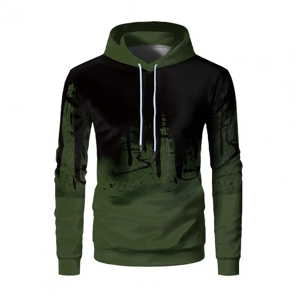 Men Printed Hoodie Men's 3d Contrast Color Printing Sport Hoodie With Drawstring Hood Elastic Cuff Hem For Outdoor Fitness