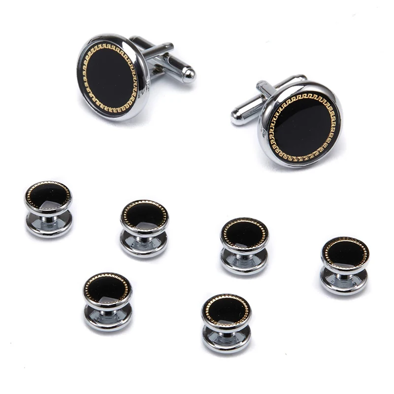 Luxury wedding Cufflinks Set Round Cufflink tuxedo studs Set High Quality Gold Color Plated Mens Jewelry Business cuff links