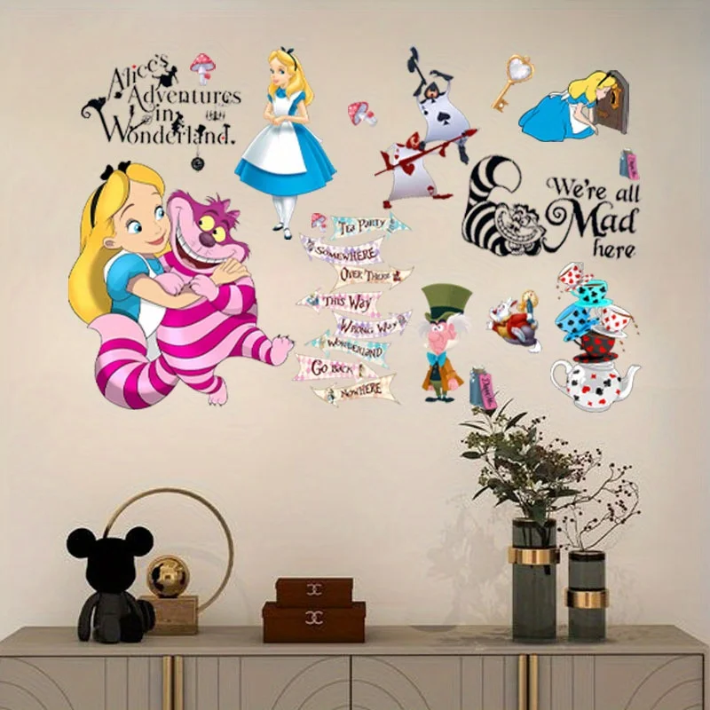 1 ملصق حائط للمطبخ العالمي من Disney Alice in Wonderland، ديكور المطبخ، عمل فني، لمسة نهائية لامعة، مثالي للمطابخ والخزائن وغرف الطعام