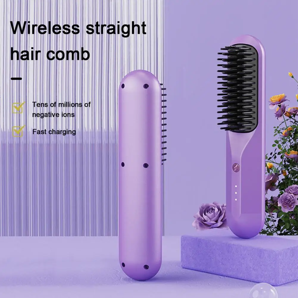 

Hair Comb Wireless Hair Straightening Comb with 3 Temperature Settings Portable Hair Care Brush for Women Quick Heating