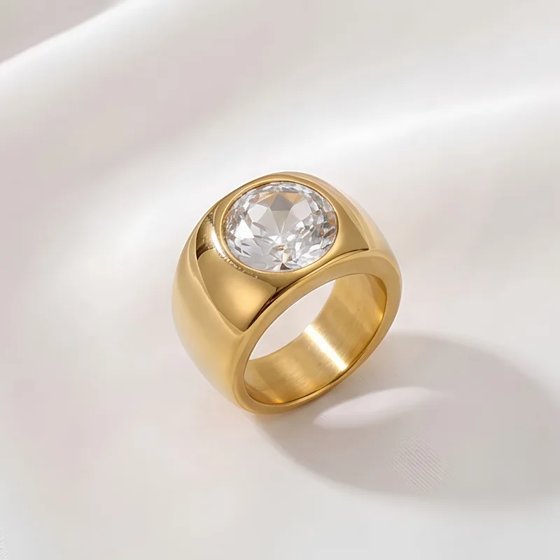 KALEN Big Zirkon Gold Farbe Stein Ringe Für Frauen Silber Farbe Poliert Edelstahl Braut Sets Hochzeit Anillo Schmuck