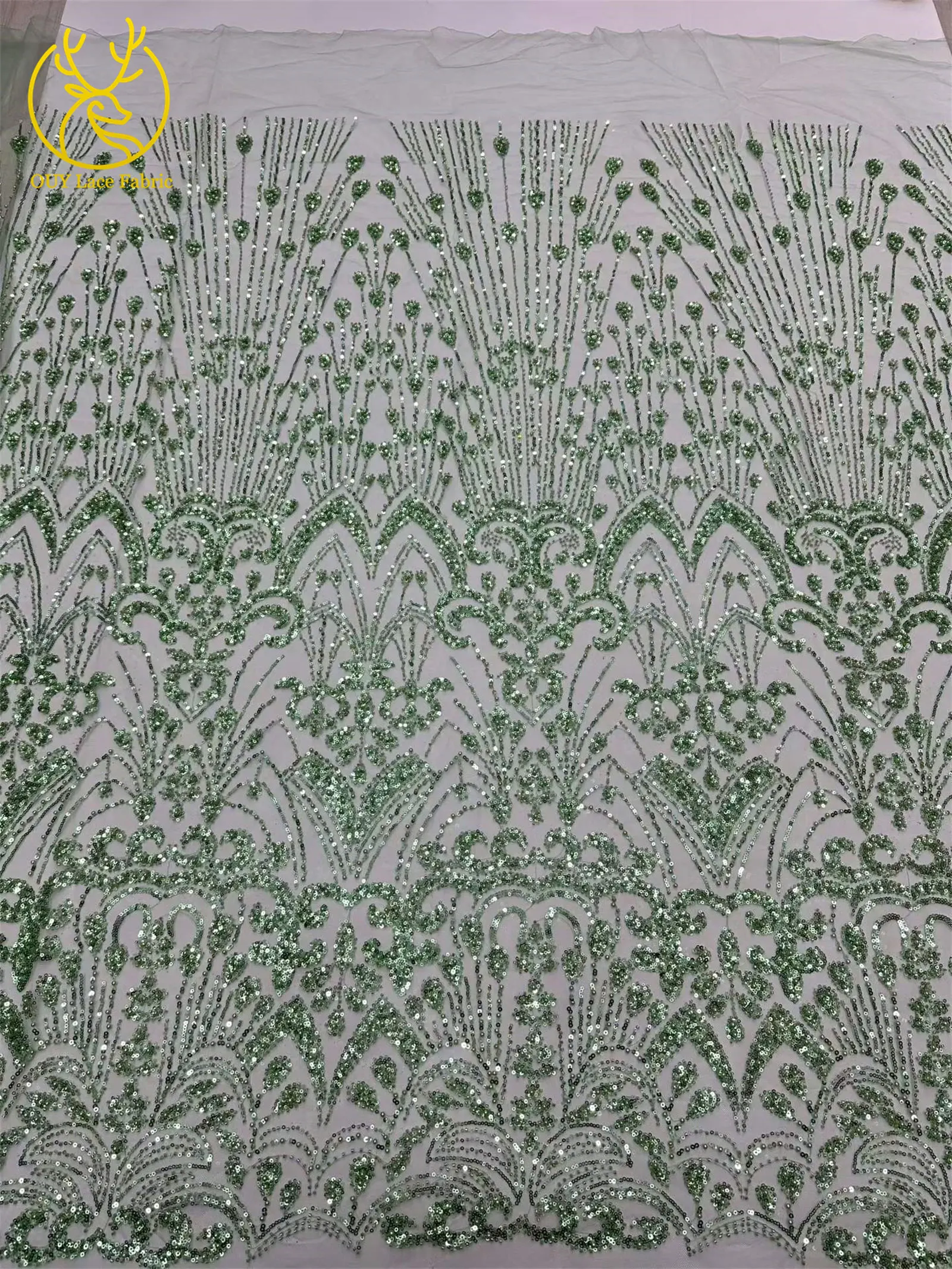 Goldener Luxus-Spitzenstoff mit Perlen und Pailletten, 5 Yards, afrikanischer Spitzenstoff, hochwertiger nigerianischer Netzspitzenstoff für Partykleider und Näharbeiten – Detail 22