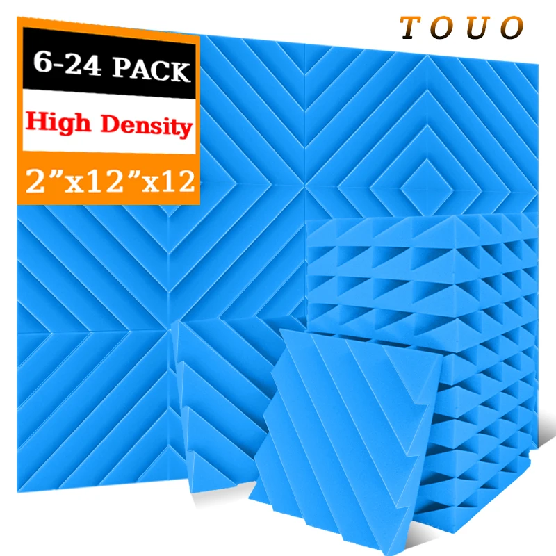 

TOUO Acoustic Foam Panel 6/12/24 Pcs Sound Foams Studio Acoustic Treatment High Density Diamond Groove Sound Absorbing Panels