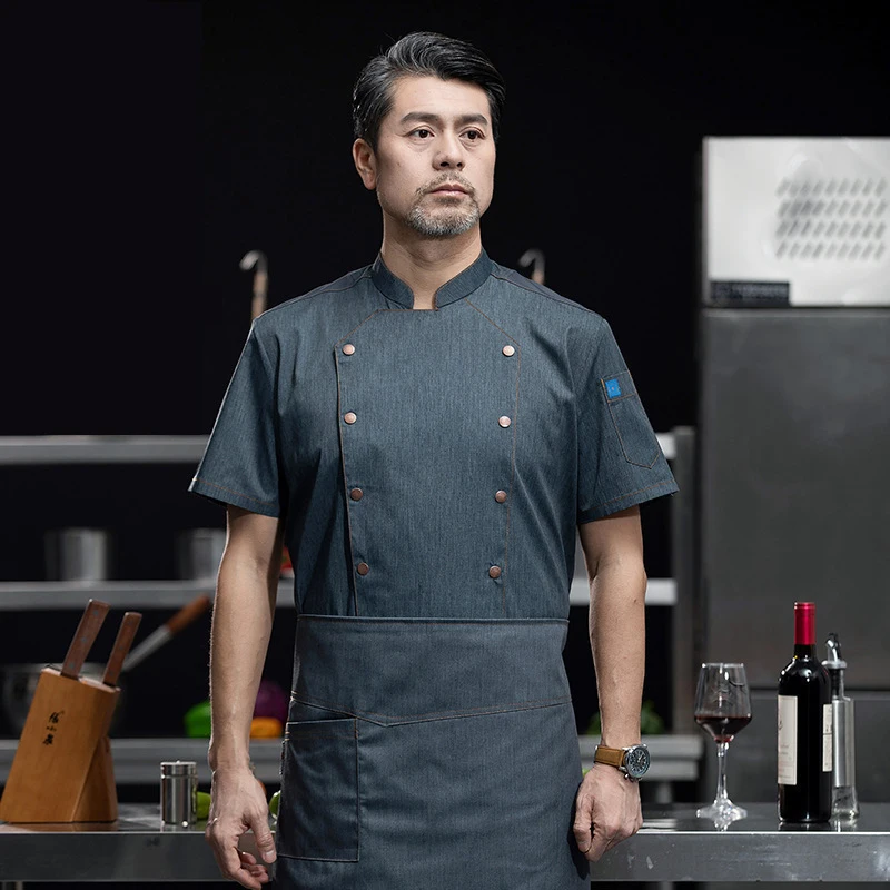 Hotel summer chef work clothes short sleeve thin breathable hotel pastry baking restaurant chef clothes work clothes printing