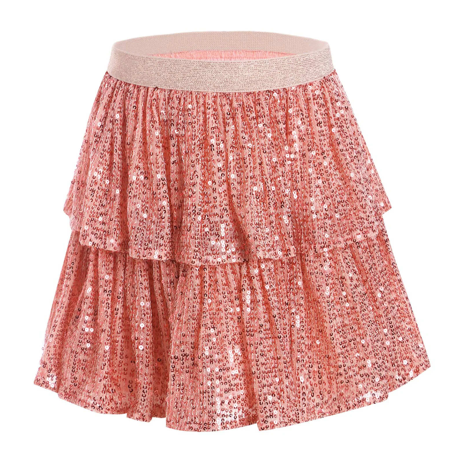 

Kids Girls Tutu Skirts Birthday Party Princess Miniskirt Elastic Waistband Sparkling Sequins Layered Ruffled Dance Skirt Gown