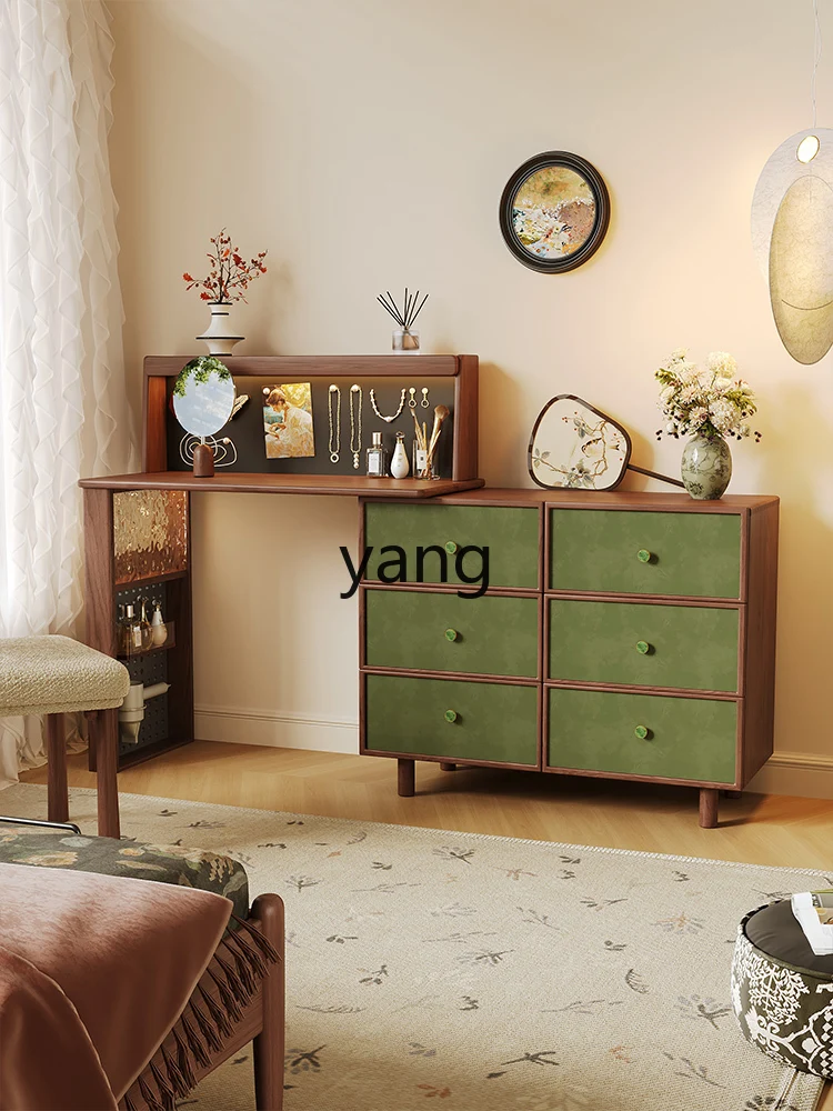 XYY retro solid wood dresser telescopic storage cabinet integrated bedroom walnut makeup table