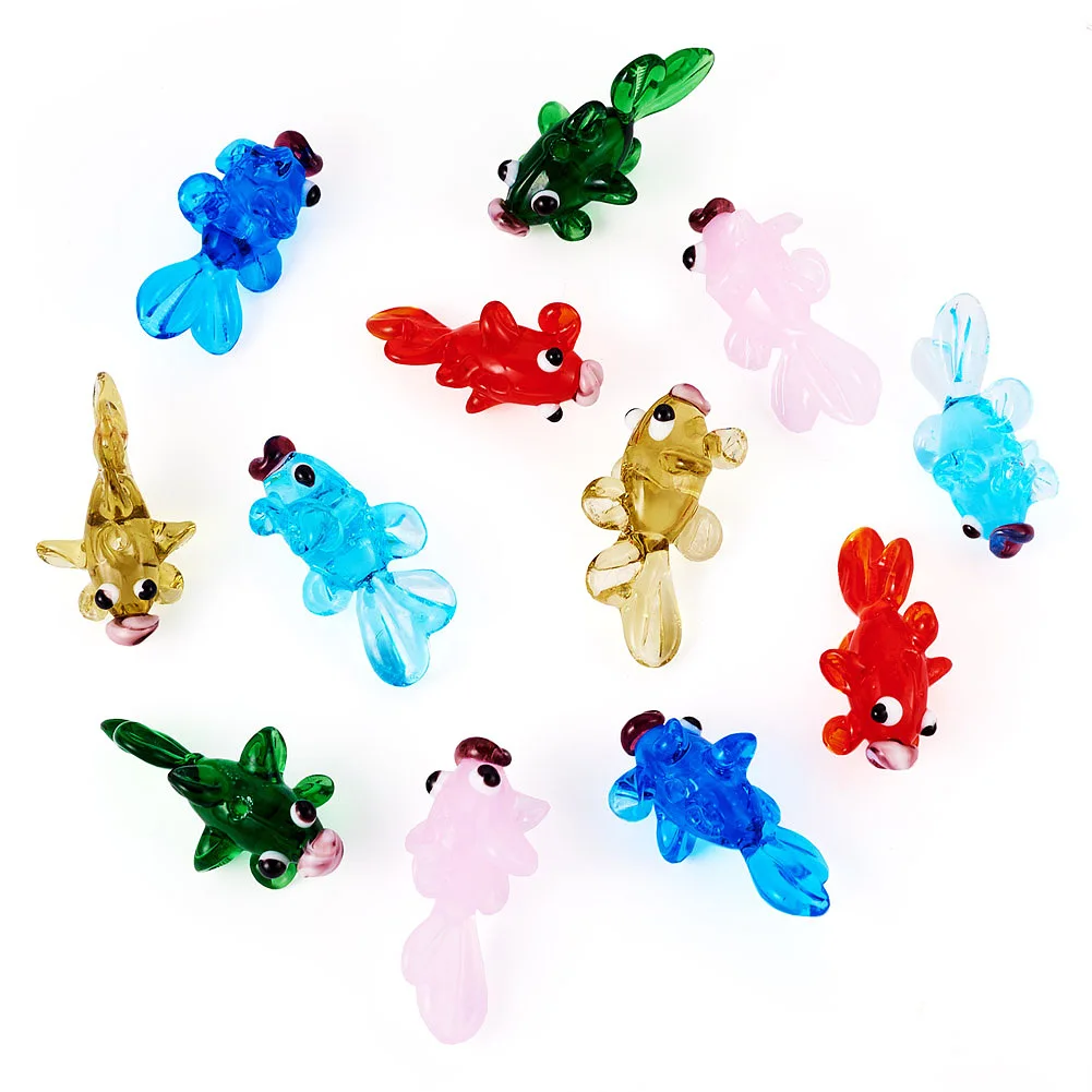 12Pcs Handmade Lampwork Beads Goldfish Mixed Color for Making DIY Jewelry Necklace Bracelet Earring Craft Accessories Cute Style