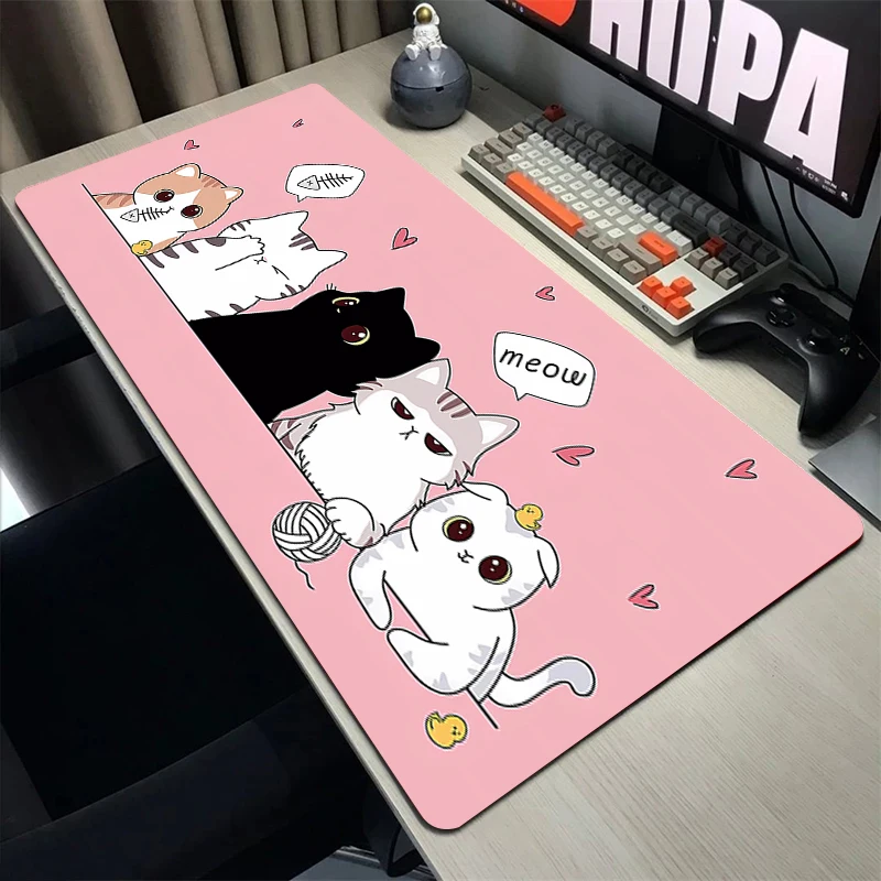 

Kawaii Cute Mousepad Cat Gamer Non-Slip HD Print Large Computer Mouse Mat Office Gaming Mouse Pad Locking Edge Laptop Table Mat