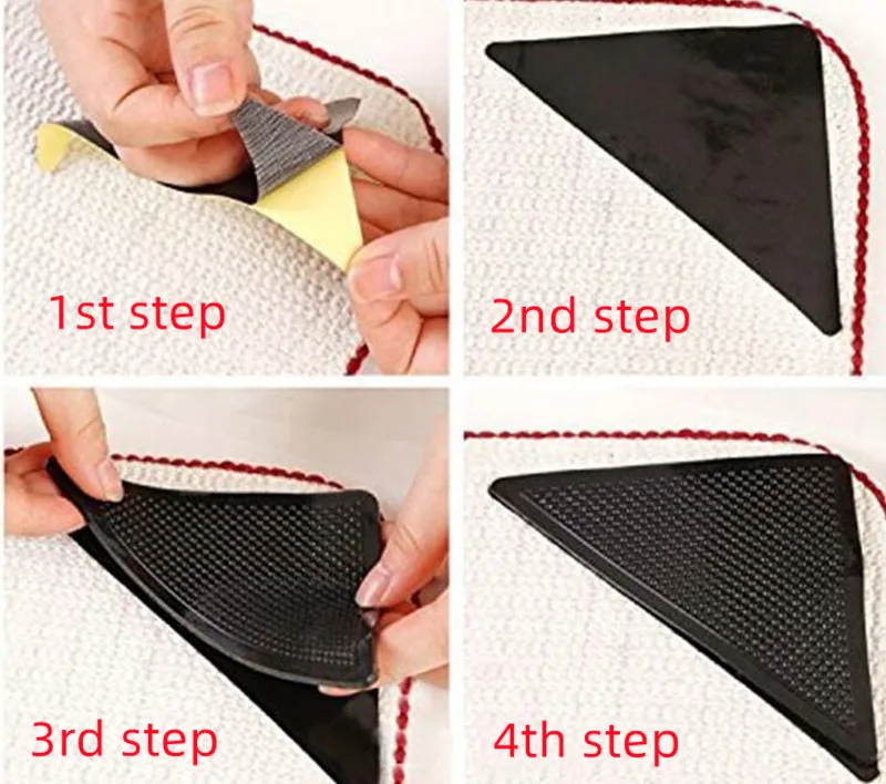 4pcs Triangle Anti-Skid Rubber Mat Rug Carpet Grippers Blanket Silicone Non Slip Stopper Sticker Bathroom Accessories