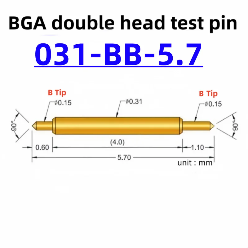 

100pcs Double-ended Test Needle Test Probe BGA Semiconductor Probe 031-BB-5.7L Telescopic Spring Test Pin 5.7 Pogo Pin