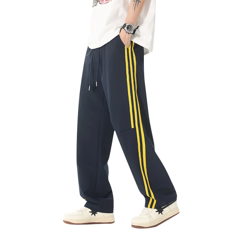 High street vintage listrado sweatpants homens perna larga verão goth masculino calças esportivas em linha reta streetwear treino bottoms