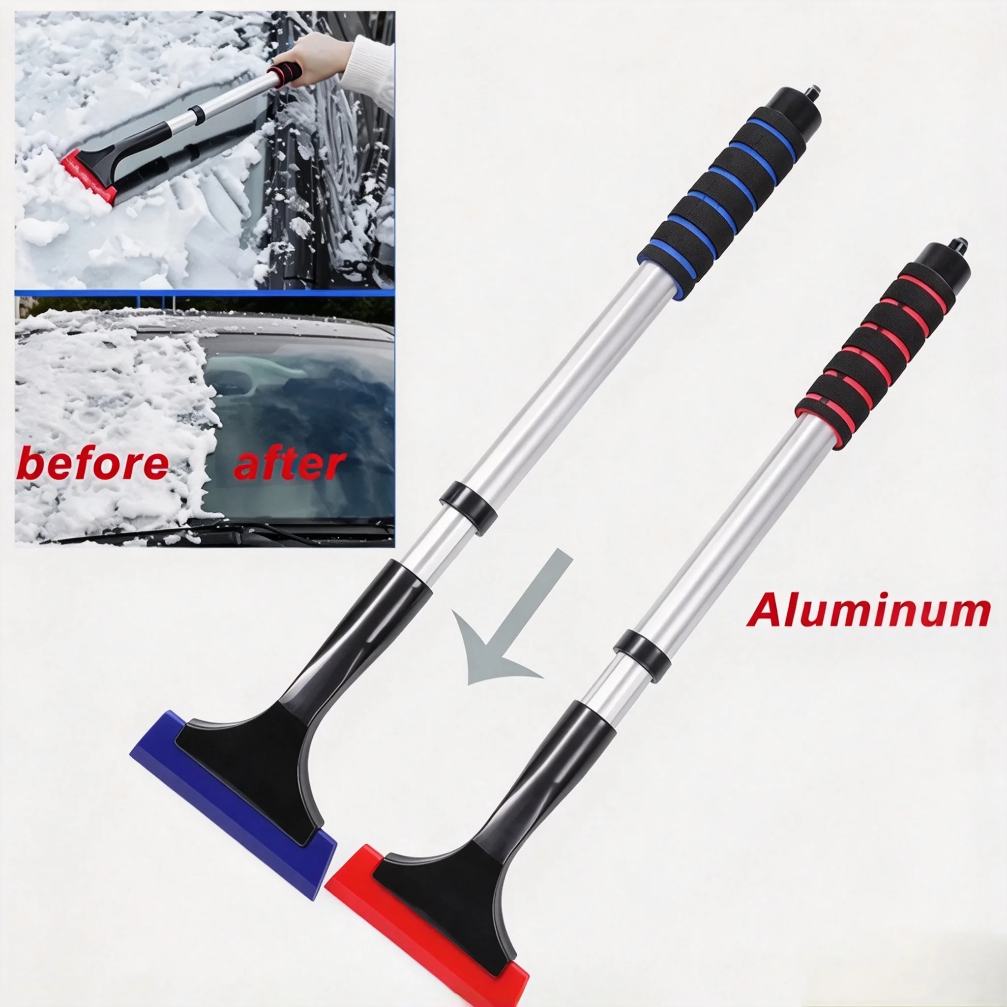 Extendable Aluminum Snow Brush & Ice Scraper for Car Windshield With Extra Long Handle