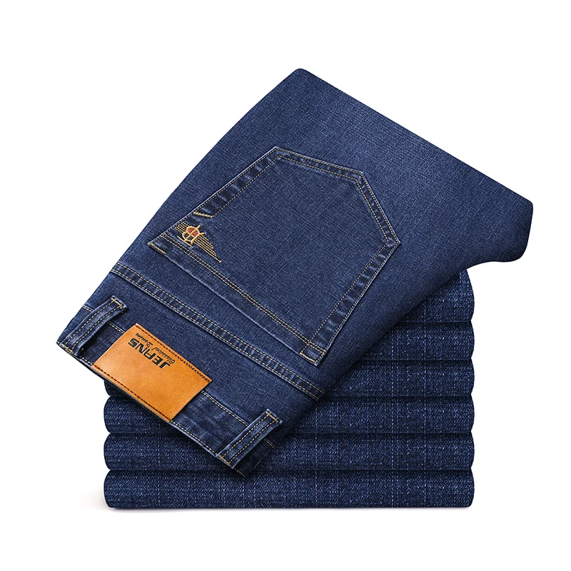 Spring Autumn Men's Fashion Casual Jeans Black Blue Classic Business Straight Elasticity Brand Denim Trousers Plus Size 28-46