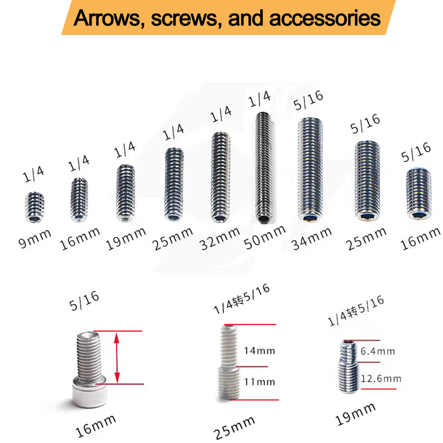 1/4 and 5/16 Balance Bar Adapter Screw, Archery Stabilizer Thread Adapter for Compound Bow, Recurve Bow & Traditional Bow Archer