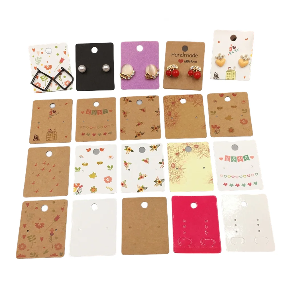 50Pcs 5x4cm White Brown Earring Card Holder For Stud Earrings Holder Jewelry Display Cardboard Small Business Packaging Material