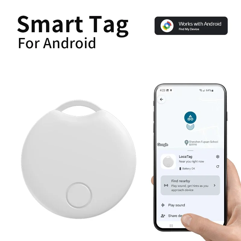 

Умный Bluetooth GPS-трекер Smart Tag для поиска ключей, животных и других предметов, совместимый с Android и Google Find Hub, для телефонов Xiaomi и Samsung