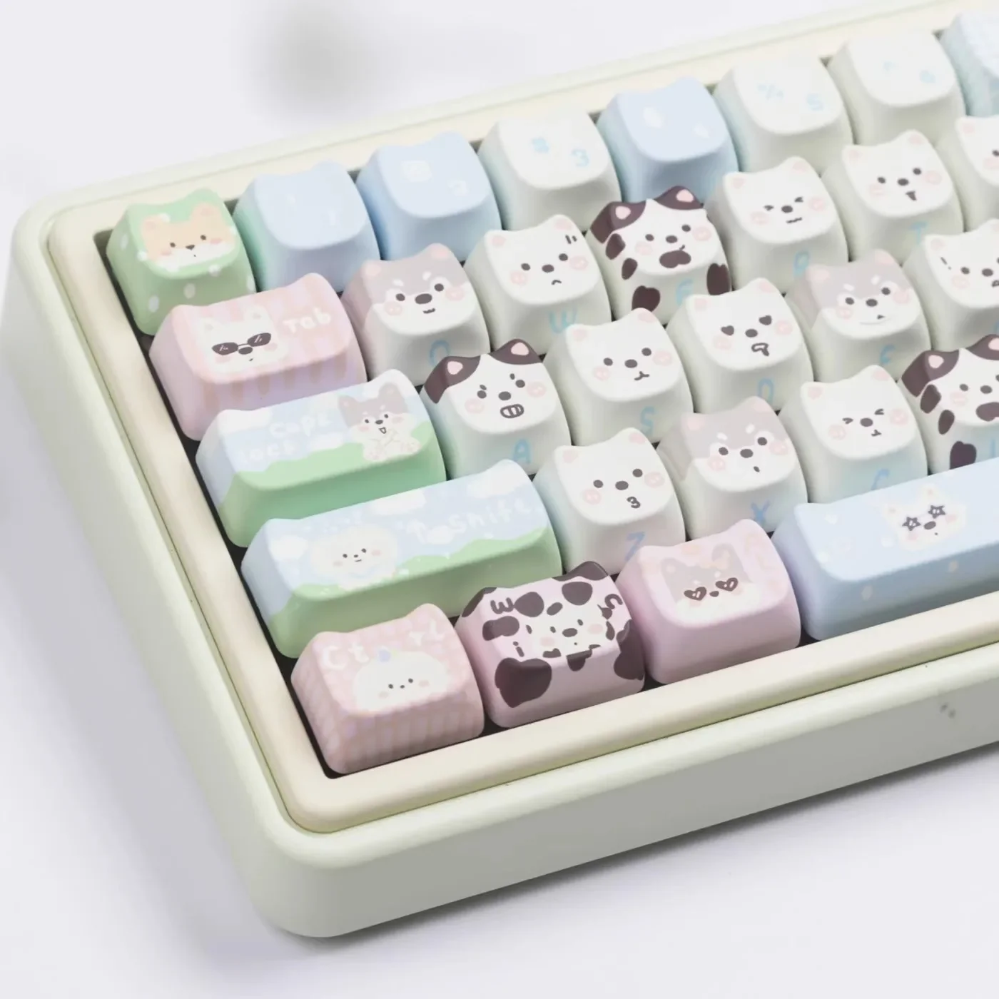 Cute Puppy Theme Keycaps PBT Sublimation MAO Profile Keycaps for Mechanical Keyboard Accessories Custom Cat Shaped Keyboard Caps