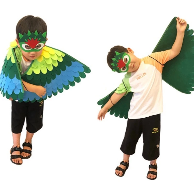 Costumi da spettacolo per bambini in feltro di Halloween, oggetti di scena per piste in tessuto Non tessuto, pavone, Oriole, pappagallo verde e altre ali