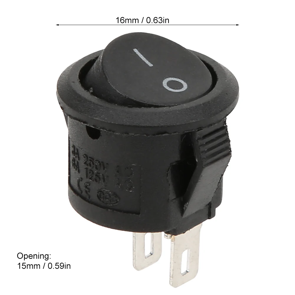 20Pcs Rocker Switch Power Switch Small Round 2 Pin 2 Position KCD11 Industrial Control Elements